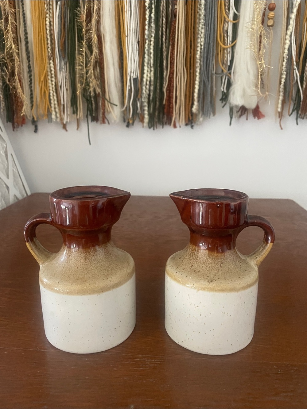 Vintage Two-Tone stoneware  Pitcher Set - Brown & Cream
